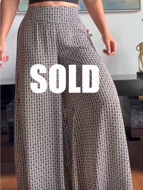 High-Waist Wide Leg Geometric Palazzo Pants - Black & Cream